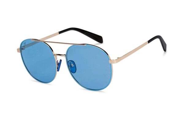 Gold Blue Full Rim Round Sunglasses - Image 2